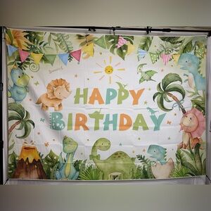 Dinosaur Theme Happy Birthday Backdrop Banner 7x5Ft. (Polyester)